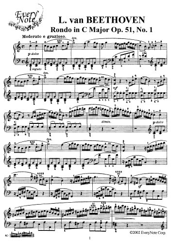 Beethoven Rondo in C Major, Op. 51 No. 1 for Piano: Instantly download and print sheet music