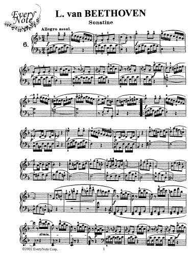 Beethoven Sonatina No. 6 in F Major for Piano: Instantly download and print sheet music
