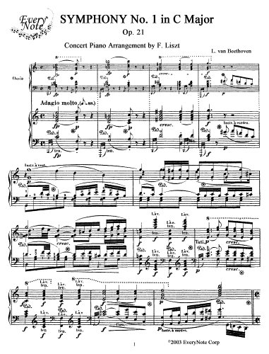 Beethoven Symphony No. 1, Op. 21 (Piano Transcription by F. Liszt): Instantly download and print sheet music