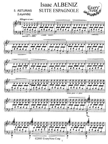 Albeniz Suite Espagnole: 5. Asturias (Leyenda): Instantly download and print sheet music