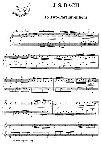Bach J.S. 15 Two-Part Inventions: Instantly download and print sheet music