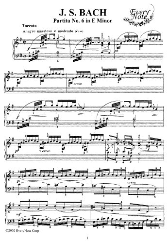 Bach J.S. Partita No. 6 in E Minor: Instantly download and print sheet music
