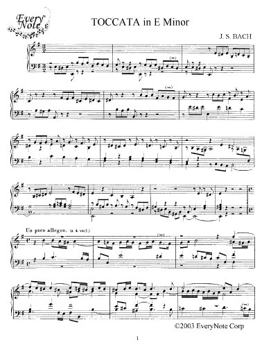 Bach J.S. Toccata in E Minor: Instantly download and print sheet music
