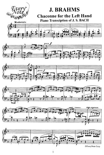 Brahms Chaconne for the Left Hand (J.S. Bach): Instantly download and print sheet music