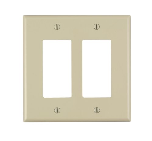 Leviton PJ262-I 2-Gang Decora/GFCI Decora Wallplate, Midway Size, Ivory