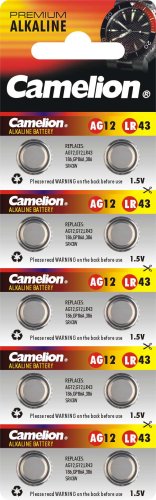 Camelion AG12 LR43 Lot de 10 Premium Alcaline pile bouton 1,5 V