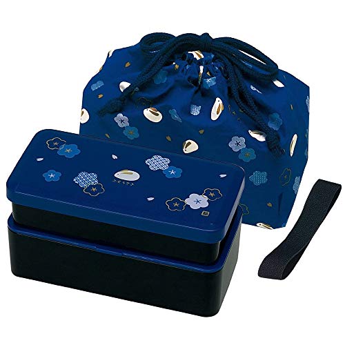 Skater Japanese Traditional Rabbit Blossom Bento Box Set, Square 2 Tier, Rice Ball Press, Blue