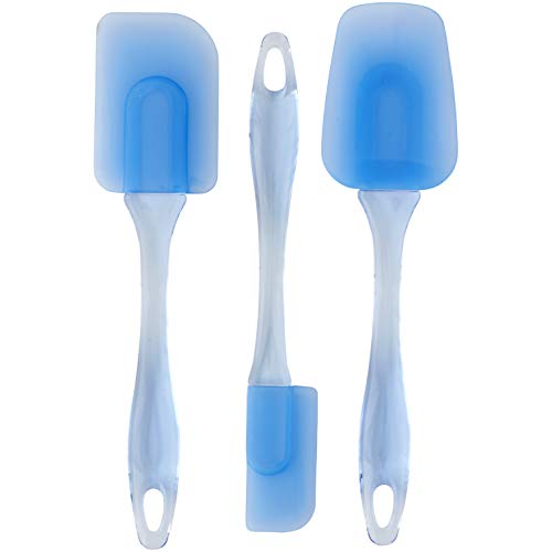 Book Cover Wilton Easy Flex Silicone Spatula Set - Your Versatile Tools for Mixing, Folding, Scraping, Cooking, Frosting and Serving, Blue, 3-Piece