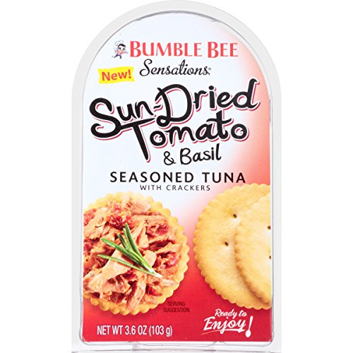 BUMBLE BEE Sensations Sun-Dried Tomato and Basil Seasoned Tuna with Crackers, High Protein Food, Gluten Free Food, High Protein Snacks, Canned Food, Bulk Snacks, 3.6 Ounce Packages (Pack of 12)