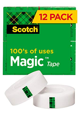 Book Cover Scotch Magic Tape, 12 Rolls, Numerous Applications, Invisible, Engineered for Repairing, 3/4 x 1000 Inches, Boxed (810K12)