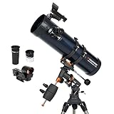 Celestron – AstroMaster 130EQ Newtonian Telescope – Manual Reflector for Beginners – Aluminized Mirror – Adjustable-Height Tripod – Includes Accessories Plus Astronomy Software Package