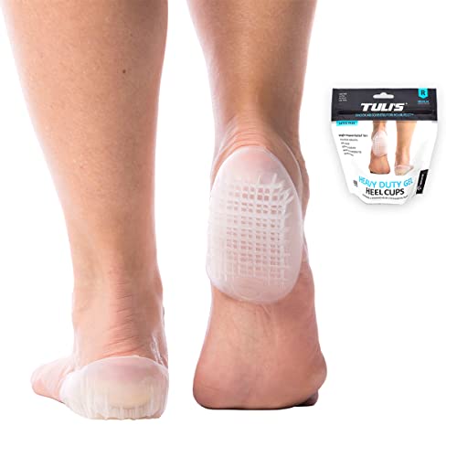 Tuli's Heavy Duty Gel Heel Cups, Cushion Insert for Shock Absorption, Plantar Fasciitis, Sever’s Disease and Heel Pain Relief, Made in USA, Regular, 1 Pair