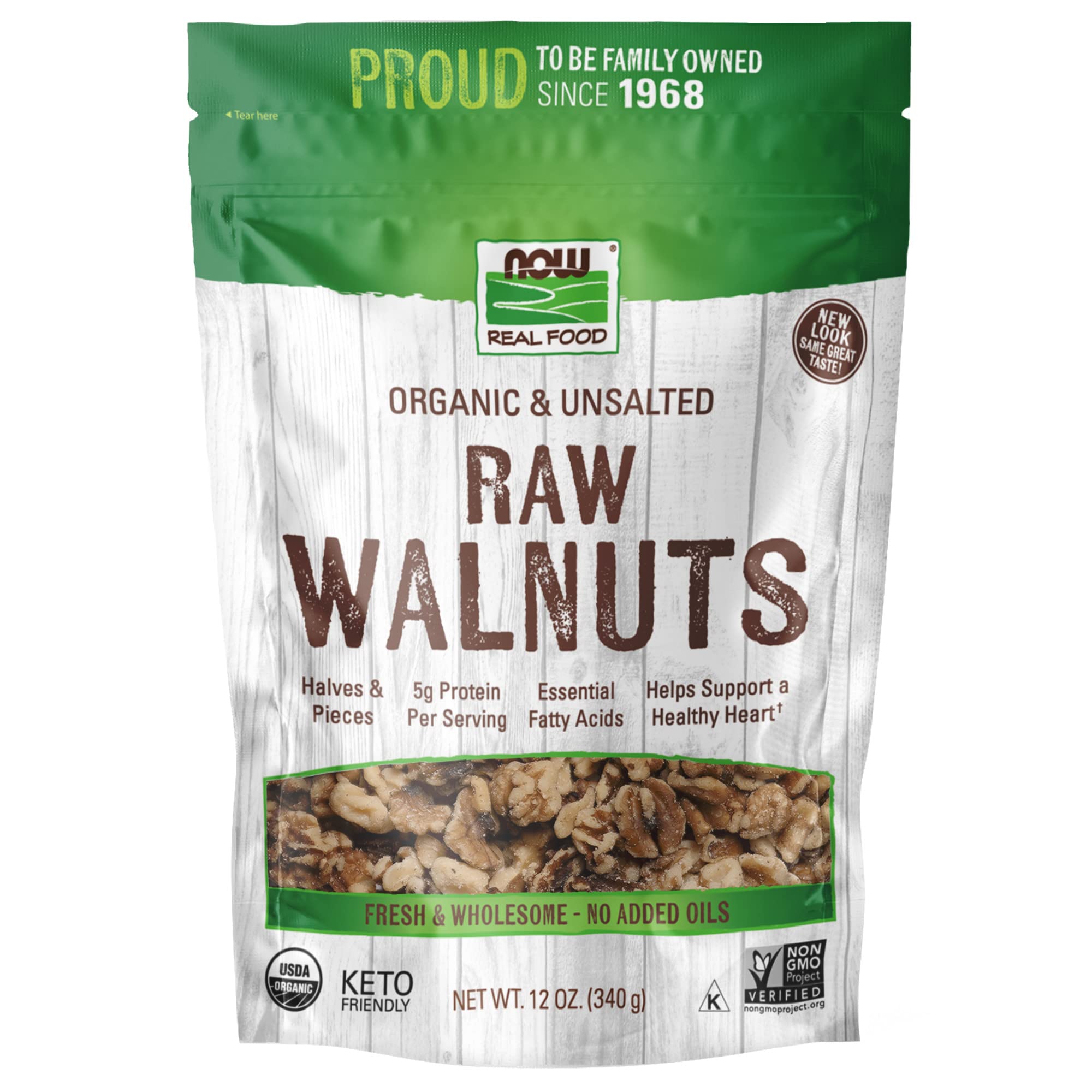 Book Cover NOW Foods, Certified Organic Walnuts, Raw and Unsalted, Halves and Pieces, Good Source of Protein and Healthy Fatty Acids, Certified Non-GMO, 12-Ounce (Packaging May Vary)