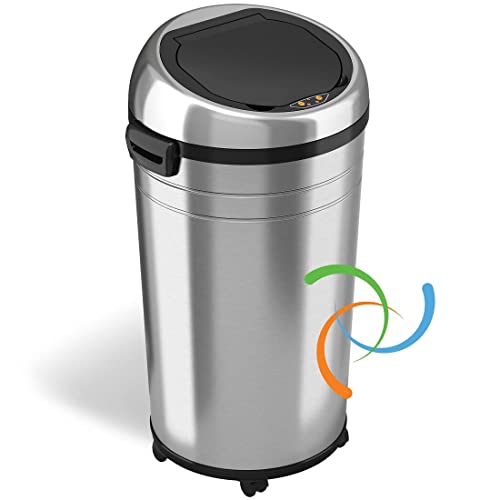 Book Cover iTouchless 23 Gallon Touchless Sensor Trash Can with Odor Control System & Wheels, 87 Liter Commercial Size Automatic Garbage Bin, Brushed Stainless Steel
