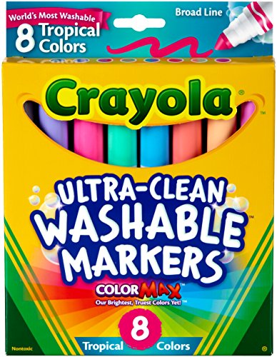 Book Cover Crayola Washable Markers, Assorted Tropical Colors, 8 Count