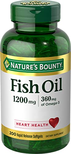 Fish Oil by Nature's Bounty, Dietary Supplement, Omega-3, Supports Heart Health, 1200 Mg, 200 Rapid Release Softgels