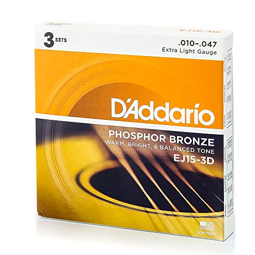 Book Cover D'Addario EJ15-3D Phosphor Bronze Acoustic Guitar Strings, Extra Light, 3 Sets