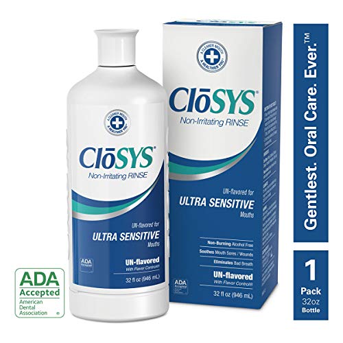Book Cover CloSYS Ultra Sensitive Mouthwash, 32 Ounce, Unflavored (Optional Flavor Dropper Included), Alcohol Free, pH Balanced, Helps Soothe Mouth Sensitivity, Kills Germs that Cause Bad Breath
