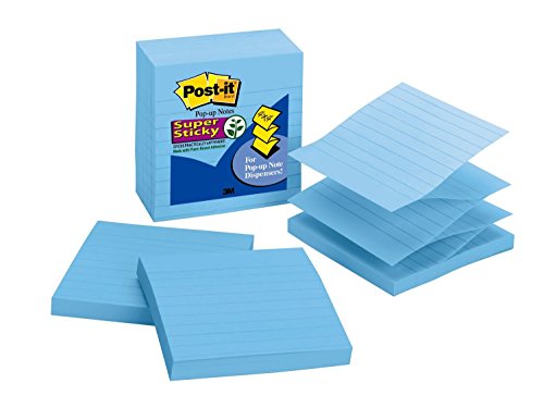 Book Cover Post-it Super Sticky Pop-up Notes, 4 in x 4 in, Periwinkle, Lined, 5 Pads/Pack (R440-AQSS)