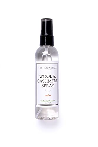 Book Cover The Laundress New York, Wool Cashmere Spray Scented AllergenFree Fabric Refresher NonToxic Formula Antibacterial Clothing Spray, Clear, Cedar scent, 4 Fl Oz