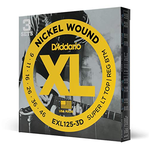 Book Cover D'Addario EXL125-3D Nickel Wound Electric Guitar Strings, Super Light Top/Regular Bottom, 9-46, 3 Sets
