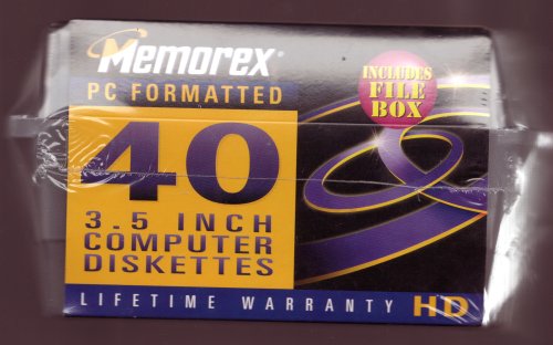 Memorex 3.5" PC-Formatted High-Density Floppy Disks with File Box (40-Pack)