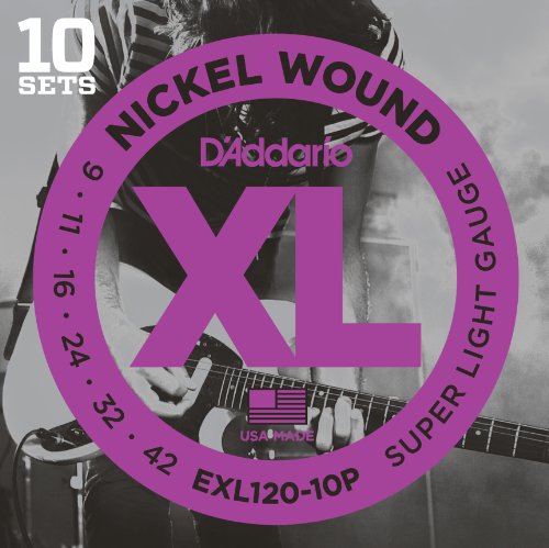 D'Addario XL Nickel Wound Electric Guitar Strings, Super Light Gauge - Round Wound with Nickel-Plated Steel for Long Lasting Distinctive Bright Tone and Excellent Intonation - 9-42, 10 Sets