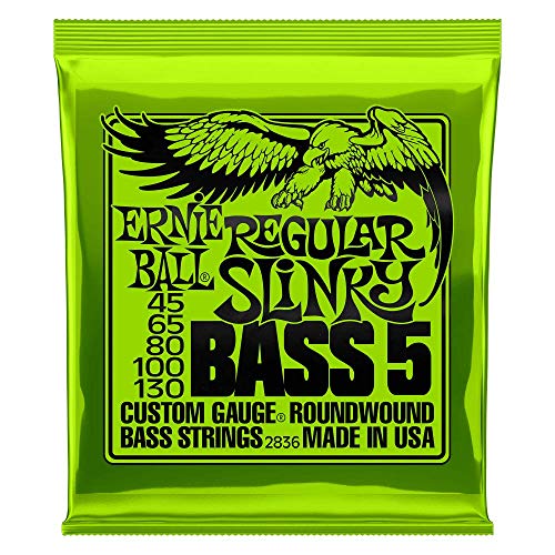 Book Cover Ernie Ball 5-String Regular Slinky Nickel Wound Bass Strings - 45-130 Gauge (P02836)