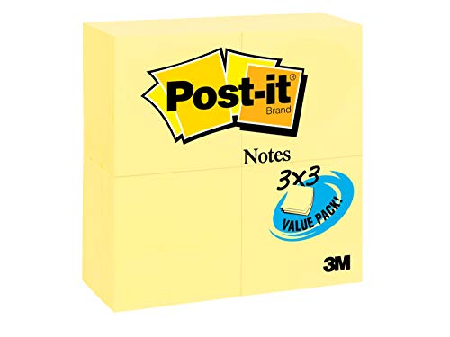 Book Cover Post-it Notes Original Pad, 3 in x 3 in, Canary Yellow, 24 Pads/Pack, 100 Sheets/Pad (654-24VAD)