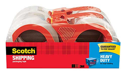 Book Cover Scotch Heavy Duty Shipping Packaging Tape with Refillable Dispensers, 4-Pack, Great for Packing, Shipping & Moving, 1.88