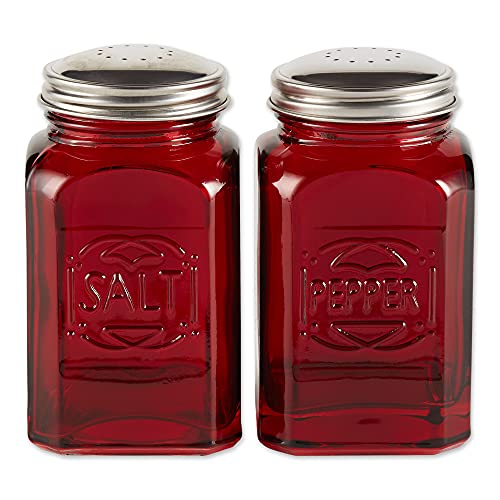 RSVP International Retro Glass Salt & Pepper Shaker | Stainless Steel Lids |, 8 oz, Red
