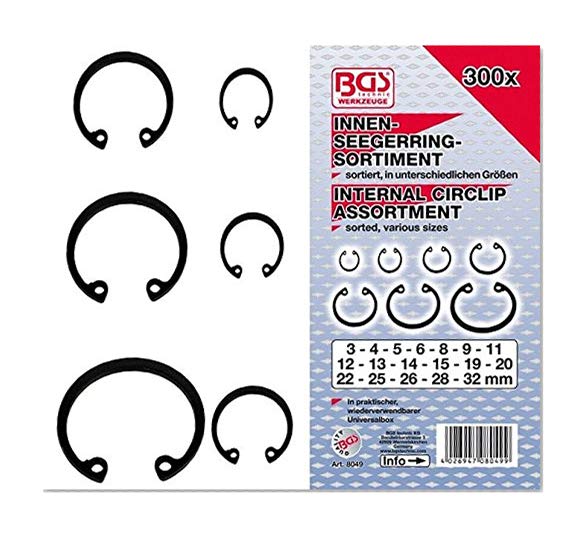 BGS 8049 Assortiment d'anneaux/circlip d'intérieur, 3–32 mm, 300 pièces