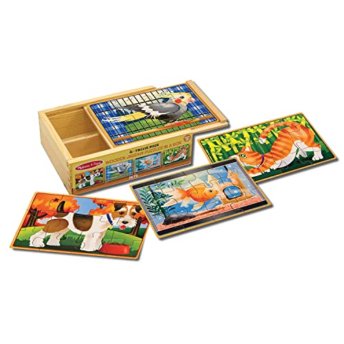 Book Cover Melissa & Doug Pets 4-in-1 Wooden Jigsaw Puzzles in a Storage Box (48 pcs) - FSC-Certified Materials