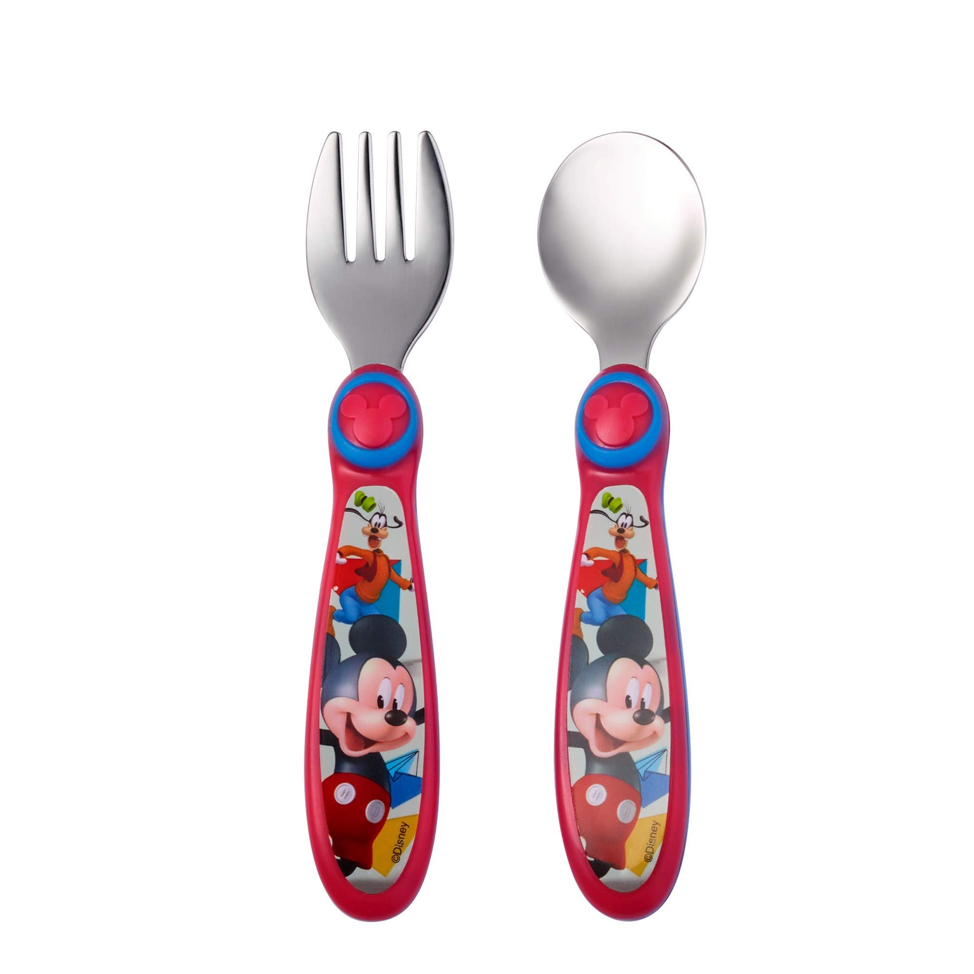Book Cover The First Years Disney Baby Mickey Mouse Stainless Steel Flatware for Kids Mickey/Goofy 2 Piece Set