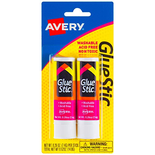 Book Cover Avery Glue Stic White, 0.26 oz., Washable, Nontoxic, Permanent Adhesive, 2 Glue Sticks (00171)