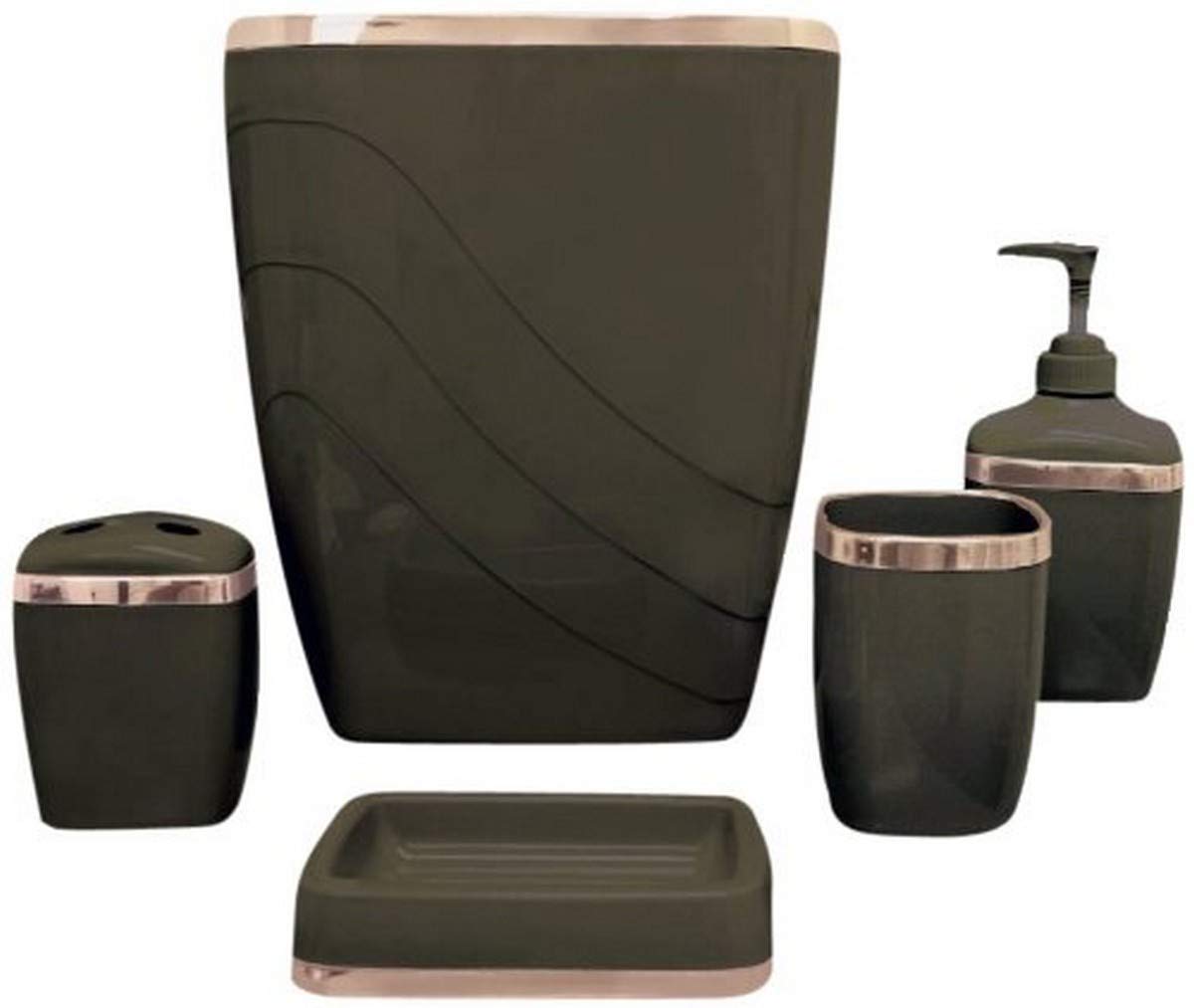 Book Cover Carnation Home Fashions 5-Piece Plastic Bath Accessory Set, Brown