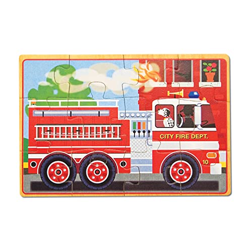 Book Cover Melissa & Doug Vehicles 4-in-1 Wooden Jigsaw Puzzles in a Storage Box (48 pcs)