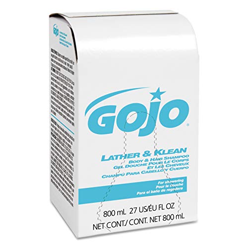 GOJO Lather & Klean Body & Hair Shampoo, 800 mL Refill for GOJO 800 Series Bag-in-Box Push-Style Dispenser (Pack of 12) - 9126-12