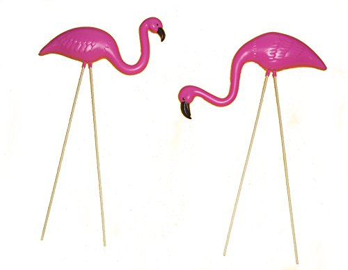 Fun Express Mini Pink Flamingo Lawn Ornaments (2 Pieces, 8" with 12" Stakes) Lawn Decor, Unique and Quirky Home Decor & Gifts, Party Decorations