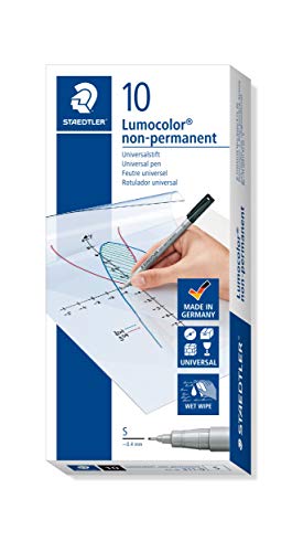 Book Cover Staedtler Lumograph Non-Permanent Wet Erase Marker Pen, Super Fine Tip, Low Odor Colored Markers, Black, 311-9