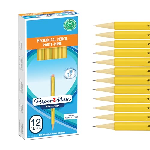 Paper Mate Non-Stop Portemine, 0,7 mm, HB #2, Corps Jaune, Boîte de 12