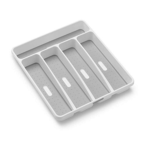 Book Cover madesmart Classic Small Silverware Tray - White | CLASSIC COLLECTION | 5-Compartments | Icons help sort Flatware, Utensils and Cutlery | Soft-grip Lining and Non-slip Feet | BPA-Free