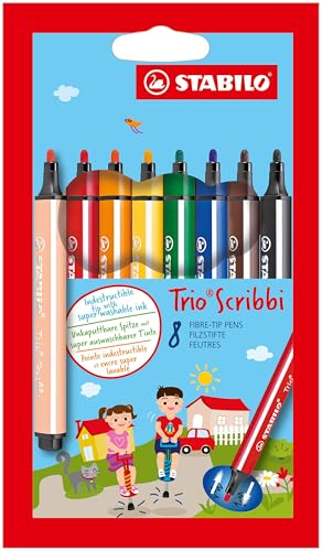 Feutre de coloriage - STABILO Trio Scribbi - Étui carton de 8 feutres triangulaires pointe large - Coloris assortis