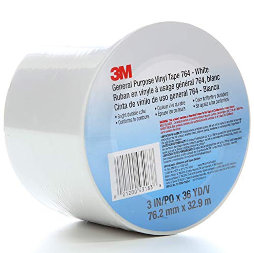3M Vinyl Tape 764, General Purpose, 3 in x 36 yd, White, 1 Roll, Light Traffic Floor Marking, Social Distancing, Color Coding, Safety, Bundling