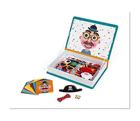 Janod - Magnetibook 83 Pc Magnetic Boy Crazy Face Dress Up Game - Decorating Fridge with Magnetic Letters - Enhances Creativity and Learning - Boosts Self-Confidence - Portable and Easy Storage
