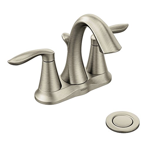 Book Cover Moen 6410BN Eva Two-Handle Centerset Bathroom Faucet with Drain Assembly, Brushed Nickel