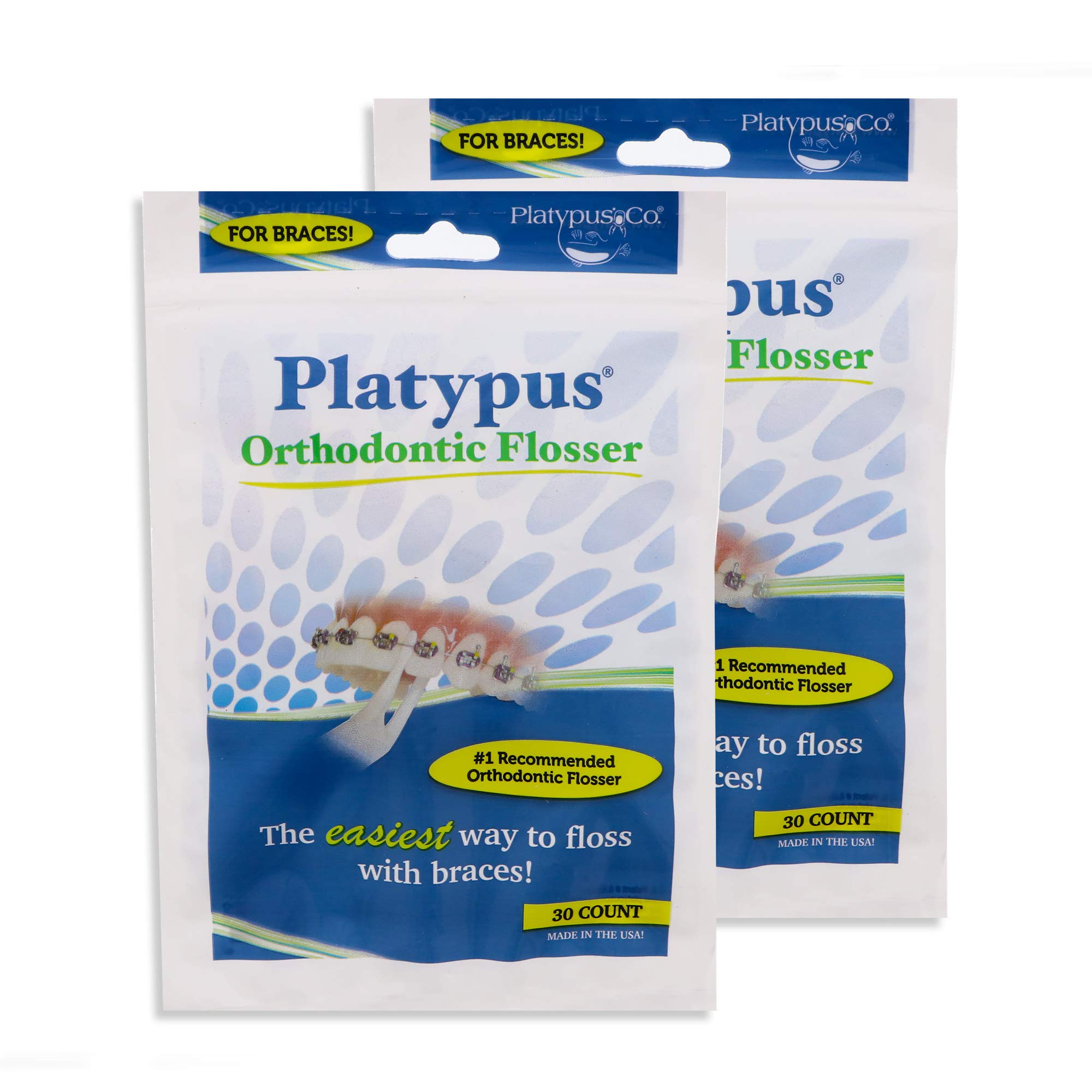 Platypus Orthodontic Flossers for Braces – Unique Structure Fits Under Arch Wire, Floss Entire Mouth in Less Than Two Minutes, Increases Flossing Compliance Over 84% - 30 Count Bag (Pack of 2) 30 Count (Pack of 2)