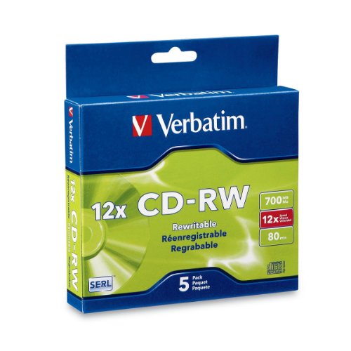 Book Cover Verbatim CD-RW 700MB 4X-12X High Speed with Branded Surface - 5pk Slim Case