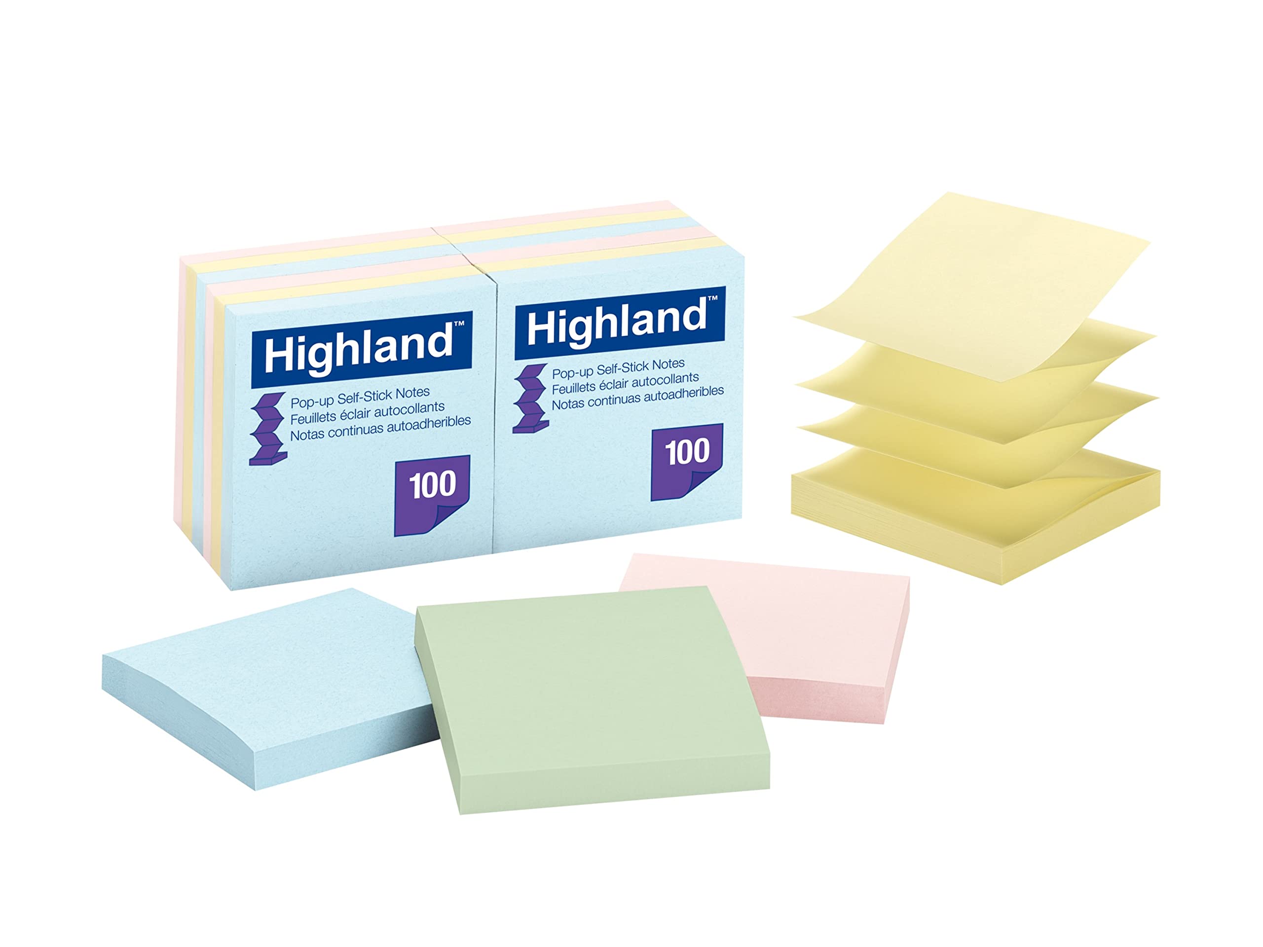 Book Cover Highland Pop-up Sticky Notes, 3 x 3 Inches, Assorted Pastel Colors, 12 Pack (6549-PUA)