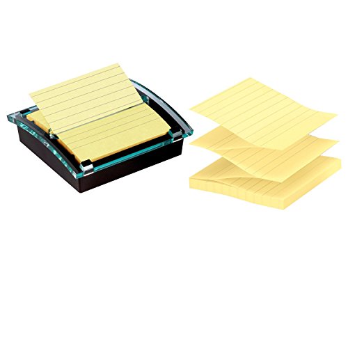 Post-it Pop-up Notes Super Sticky DS440SSVP Pop-up Note Dispenser/Value Pack, 4 x 4 Self-Stick Notes, Black/Clear, Includes 3 Pads of Canary Yellow Notes